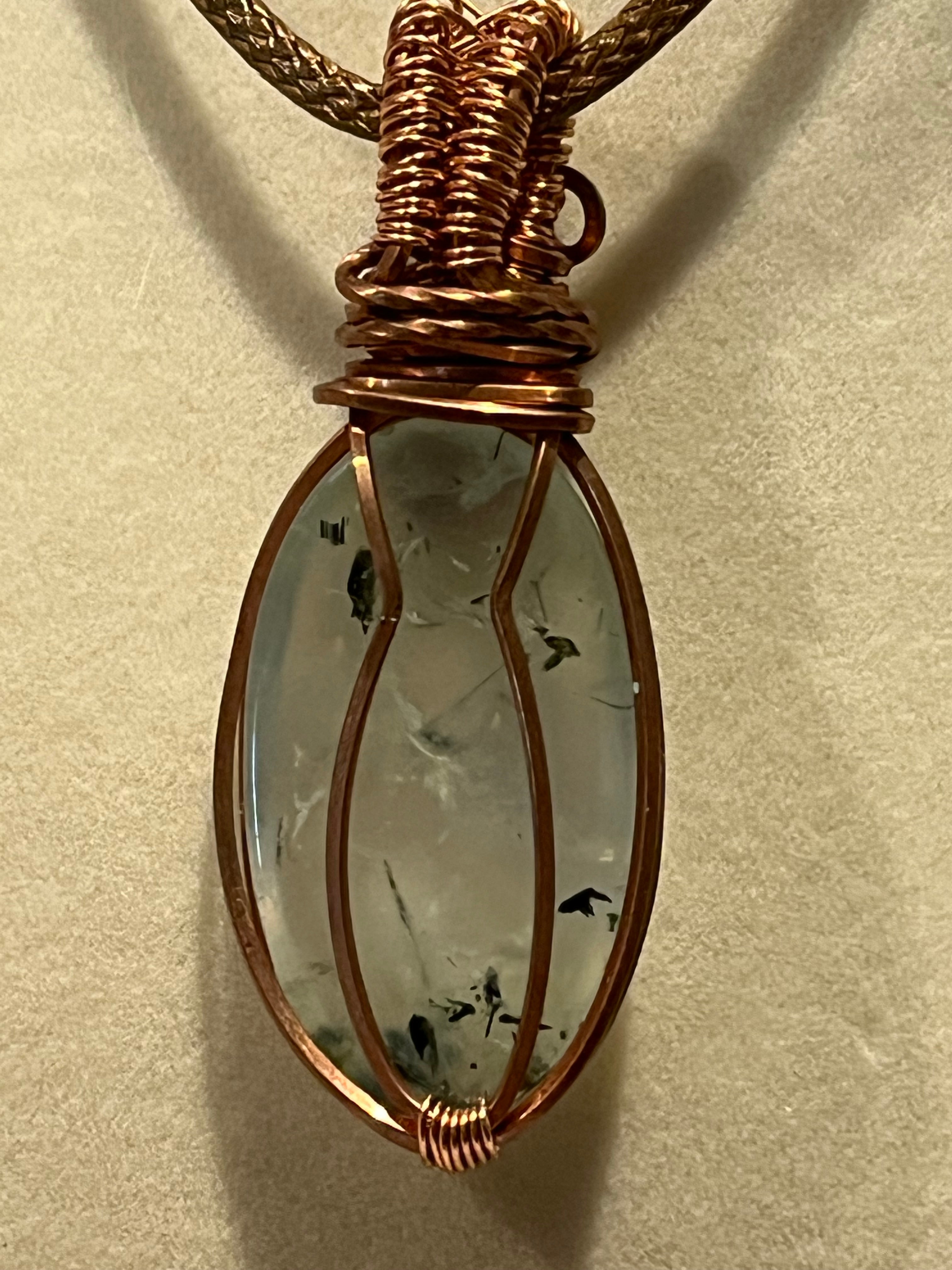 Prehnite copper wire-wrapped pendant