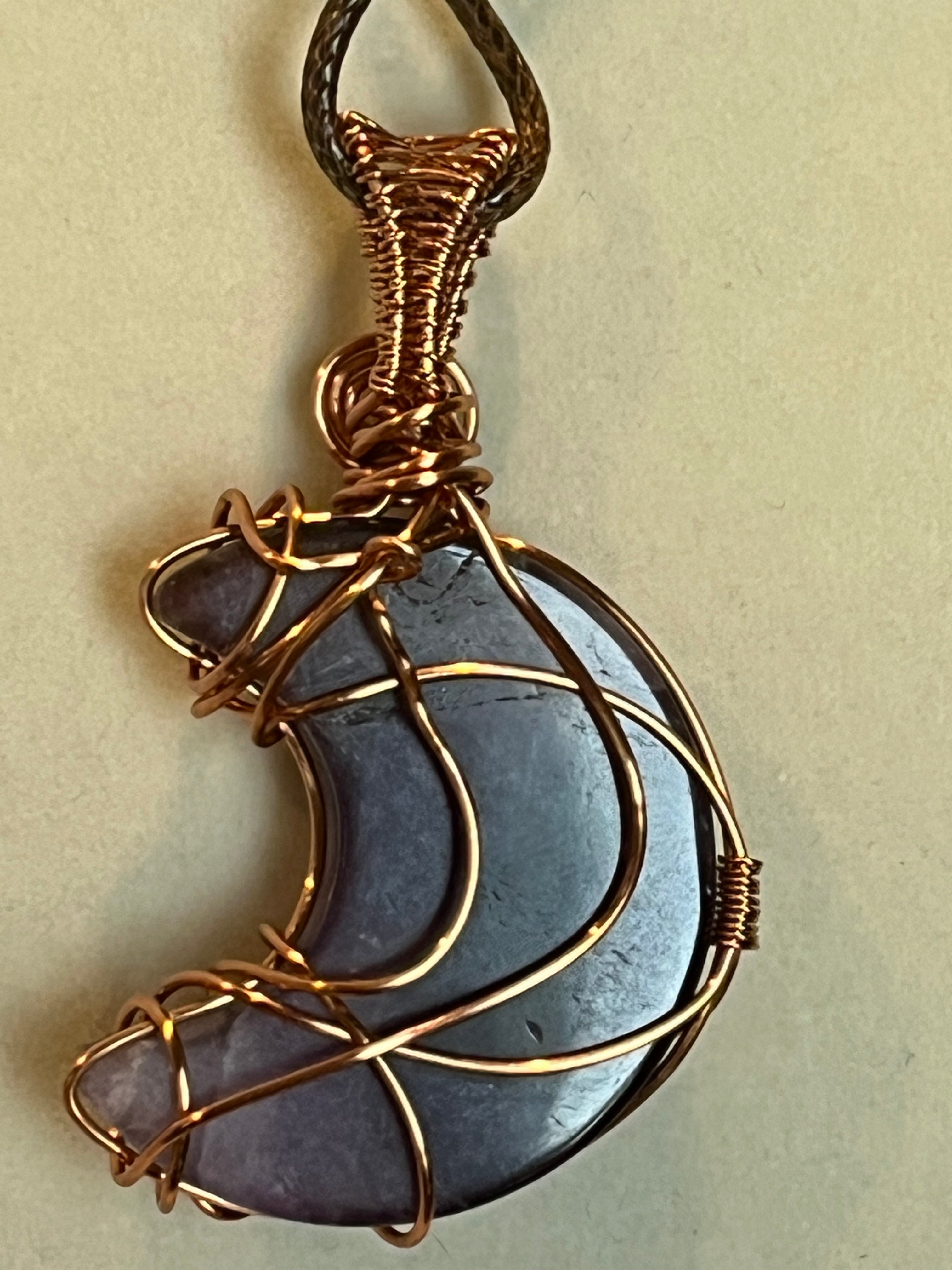 Amethyst moon copper wire-wrapped pendant