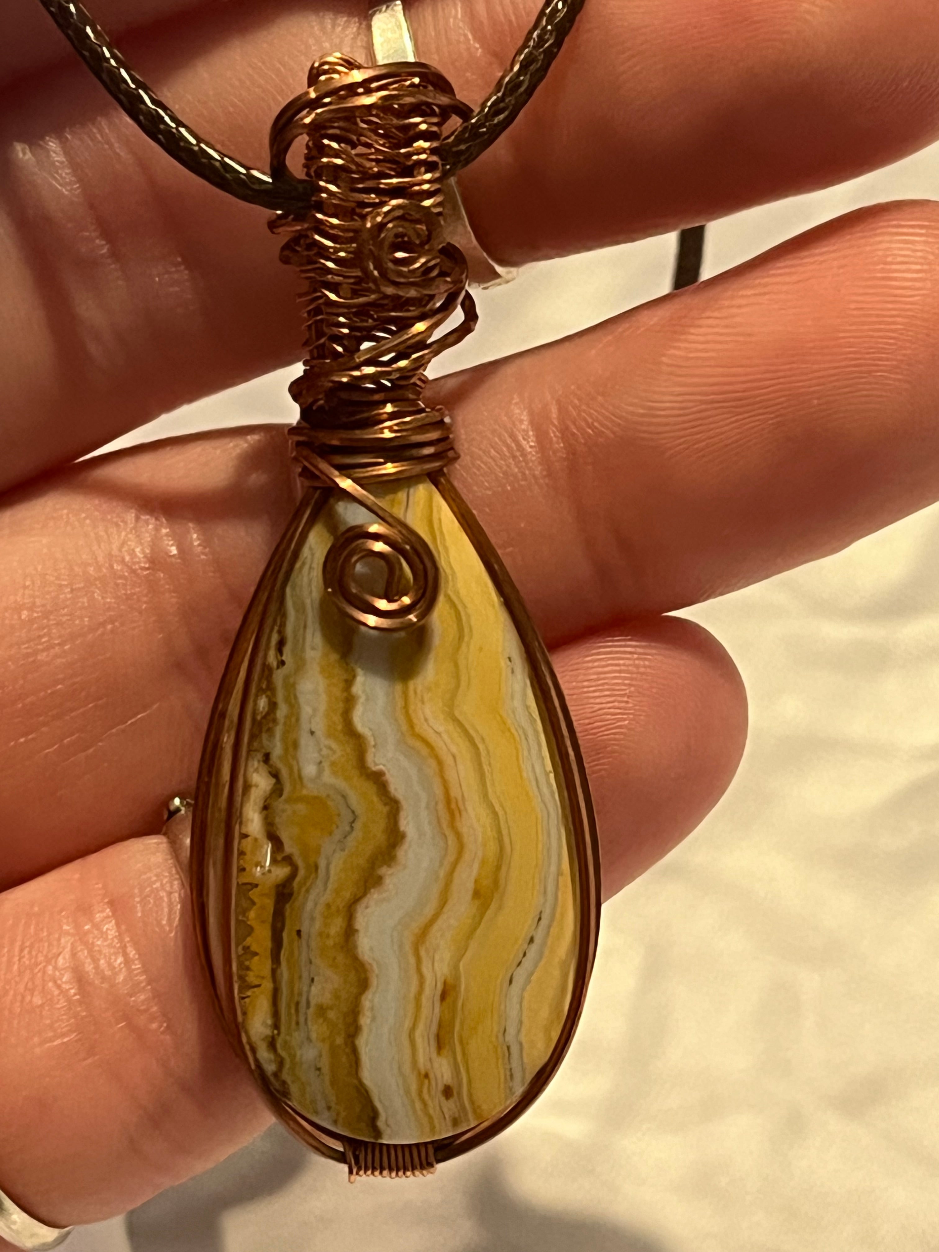Crazy Lace Agate copper wire-wrapped pendant