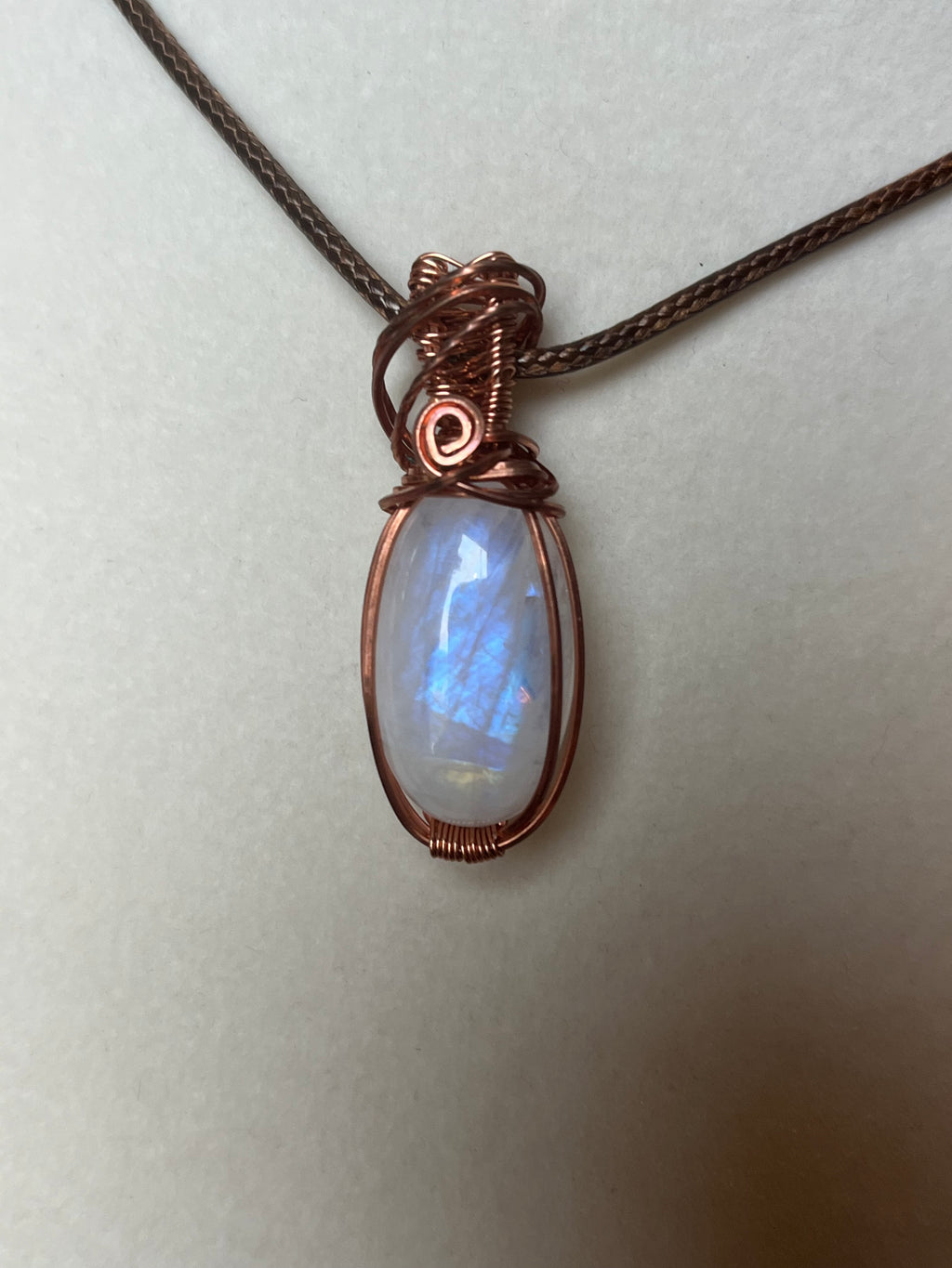 Rainbow Moonstone copper wire-wrapped pendant