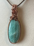 Amazonite & Sunstone copper wire-wrapped pendant