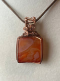 Carnelian tile copper wire-wrapped pendant
