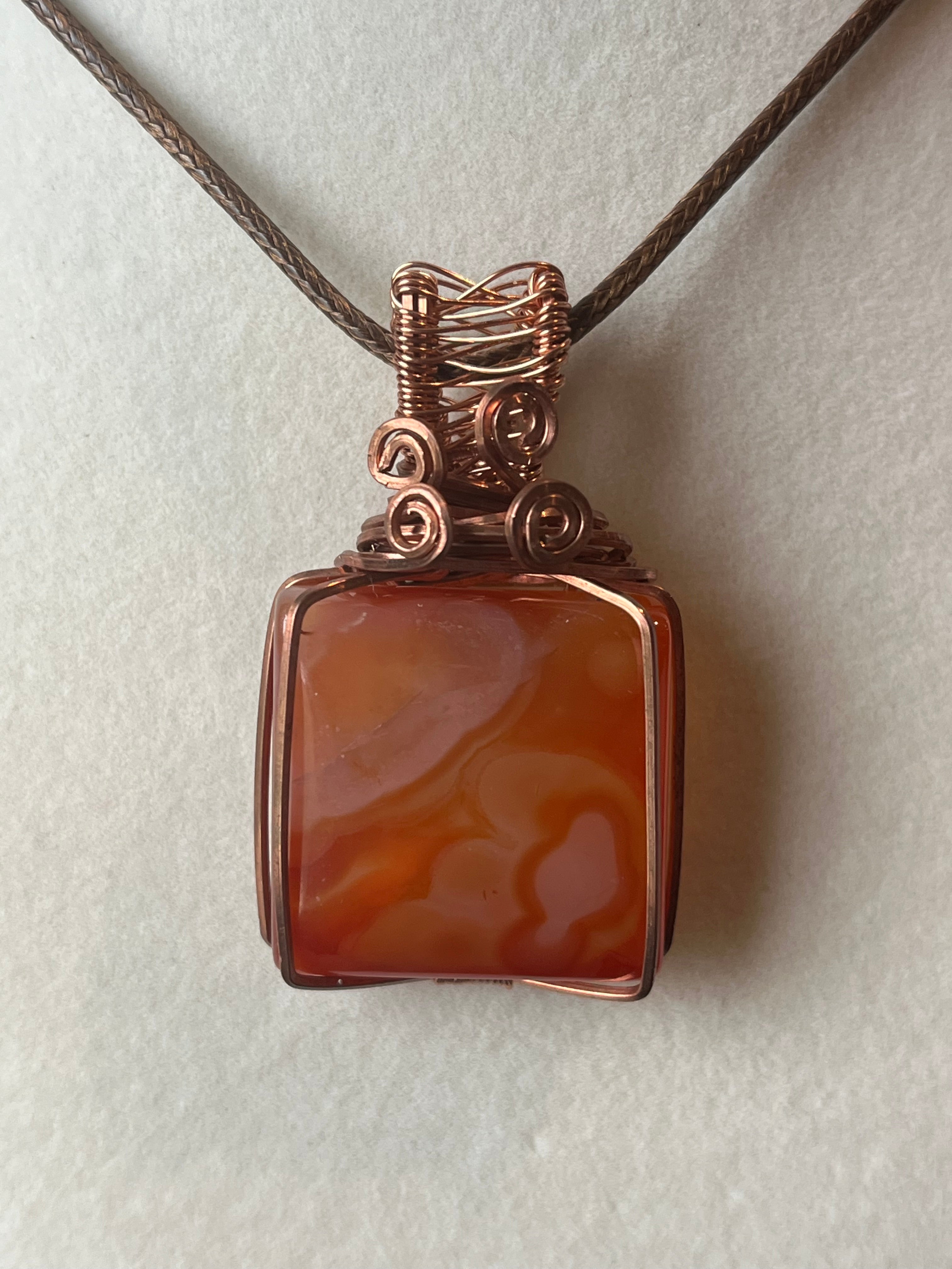 Carnelian tile copper wire-wrapped pendant