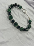 Zoisite & Obsidian 7.5 inch silver-tone copper wire-wrapped bracelet