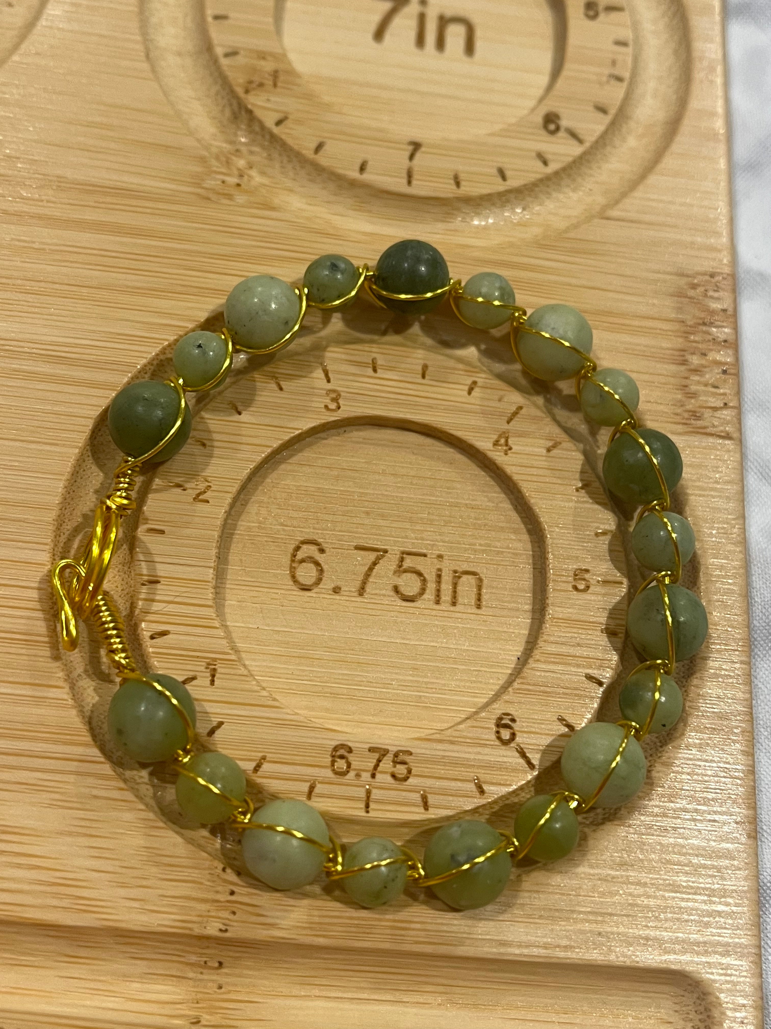 Chinese Jade 6.75 inch gold-tone copper wire wrapped bracelet