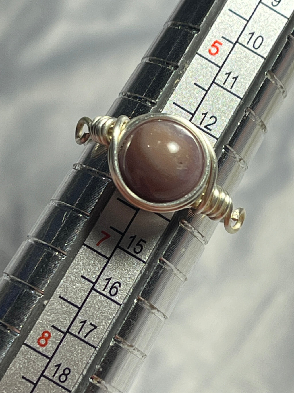 Indian Agate size 6 silver-tone copper wire-wrapped ring