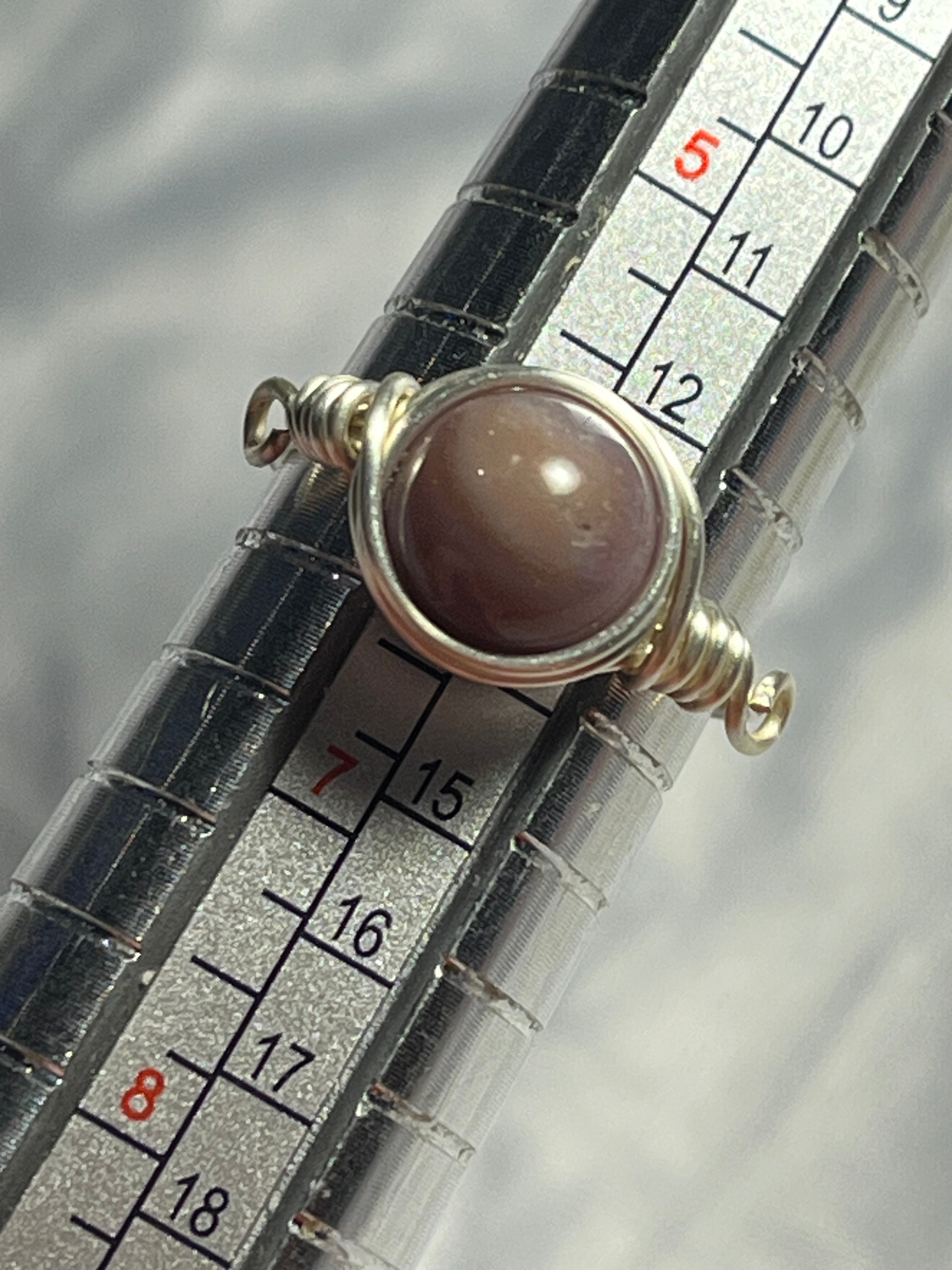 Indian Agate size 6 silver-tone copper wire-wrapped ring