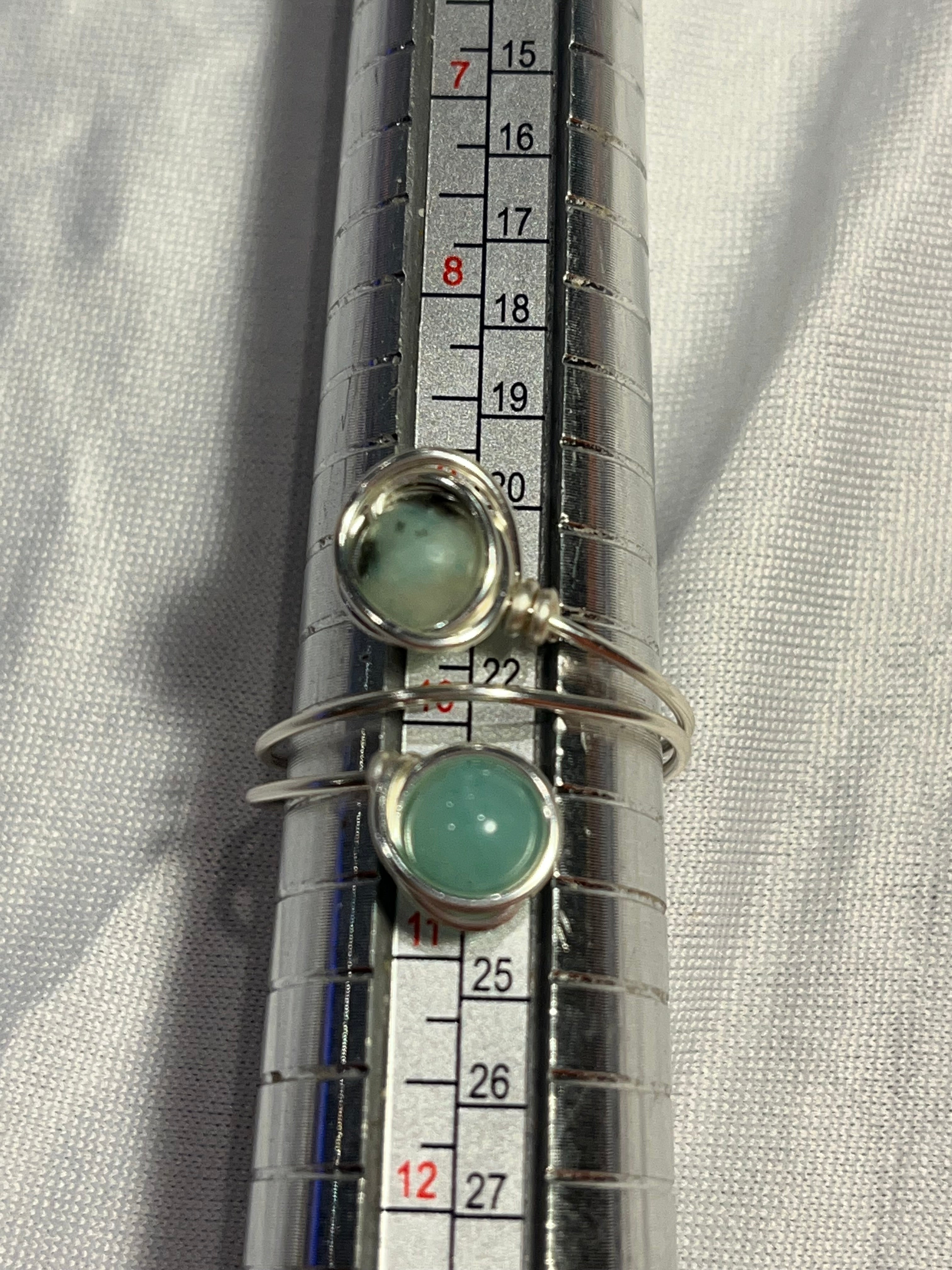 Kiwi Jasper & Amazonite size 10 silver-tone copper wire-wrapped ring