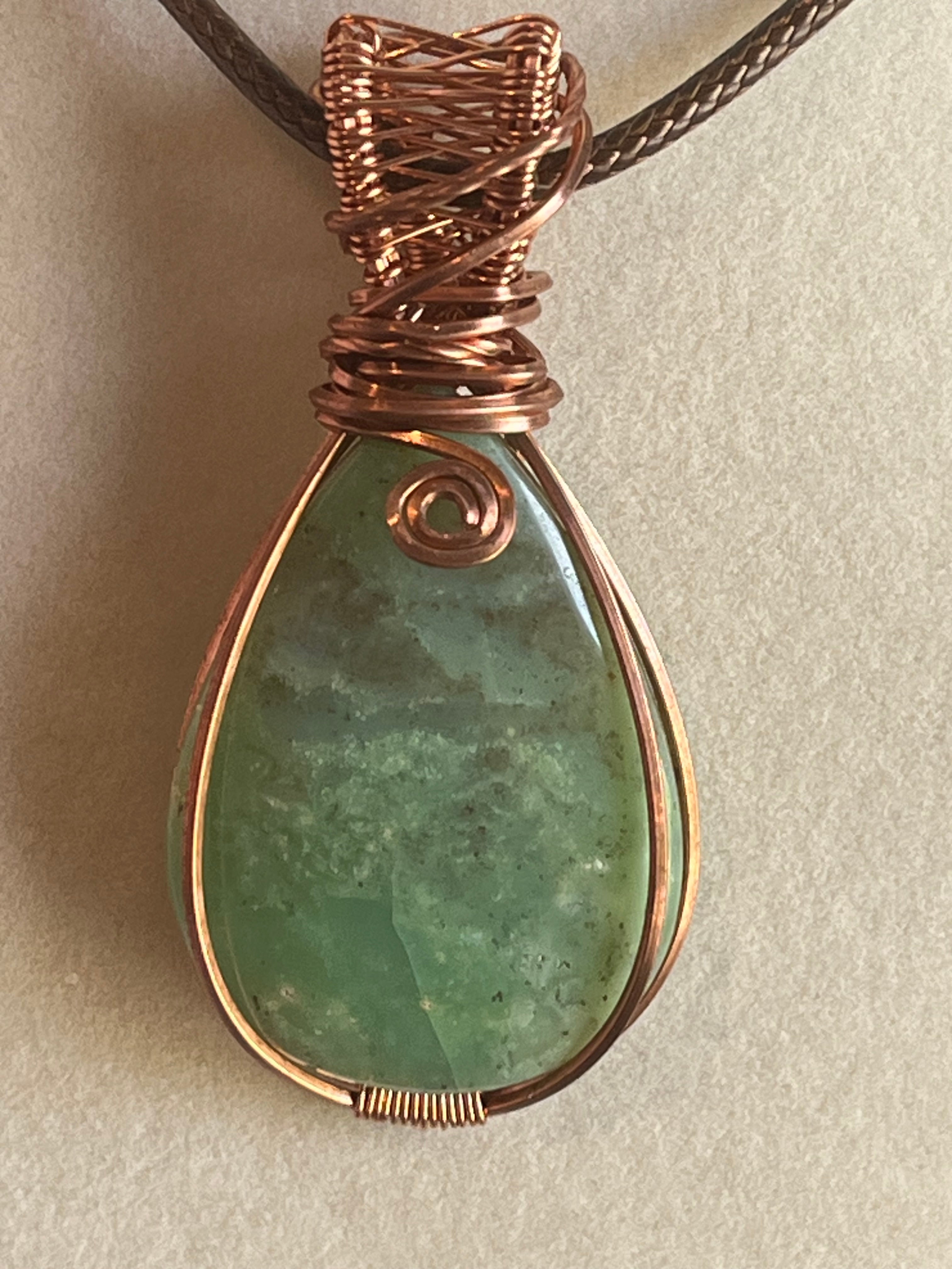 Chrysoprase copper wire-wrapped pendant