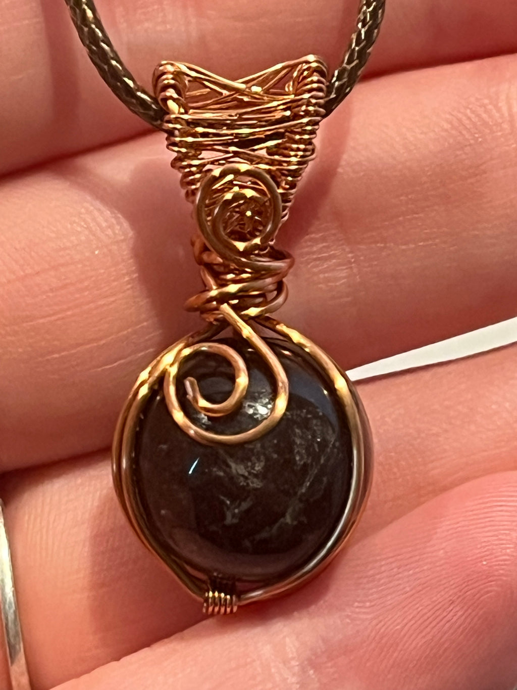 Smoky Quartz sphere copper wire-wrapped pendant