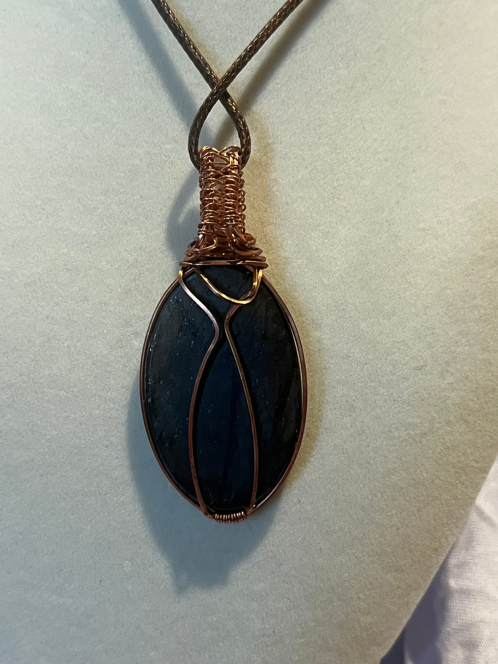 Purple flash Labradorite copper wire-wrapped pendant