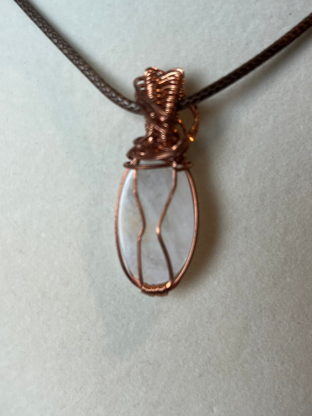 Rainbow Moonstone copper wire-wrapped pendant