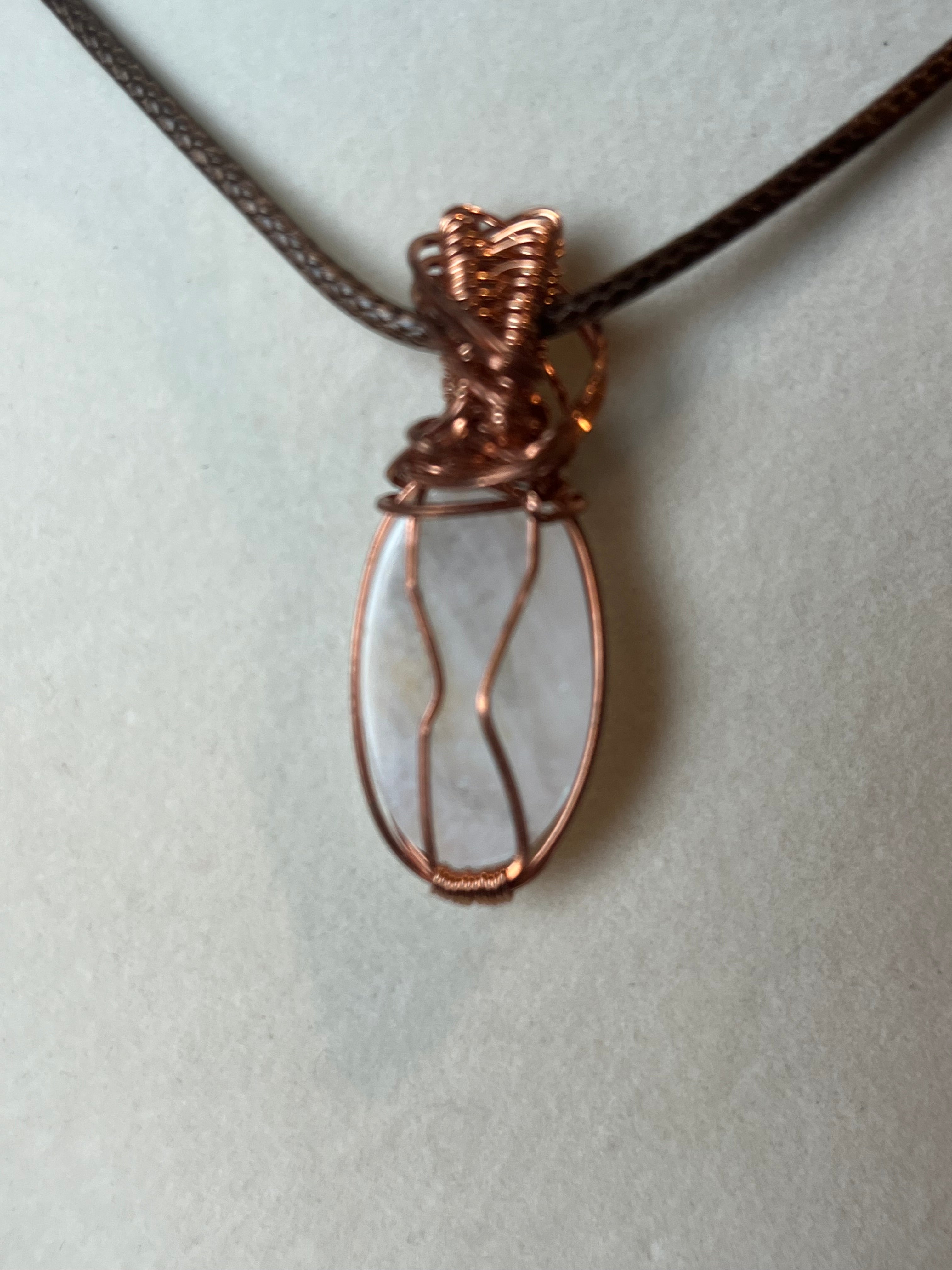 Rainbow Moonstone copper wire-wrapped pendant