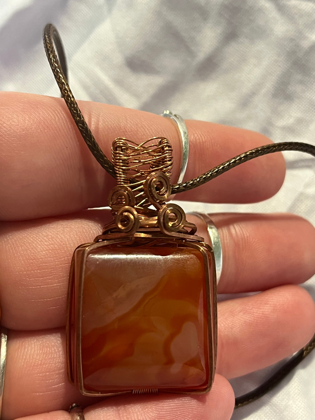 Carnelian tile copper wire-wrapped pendant