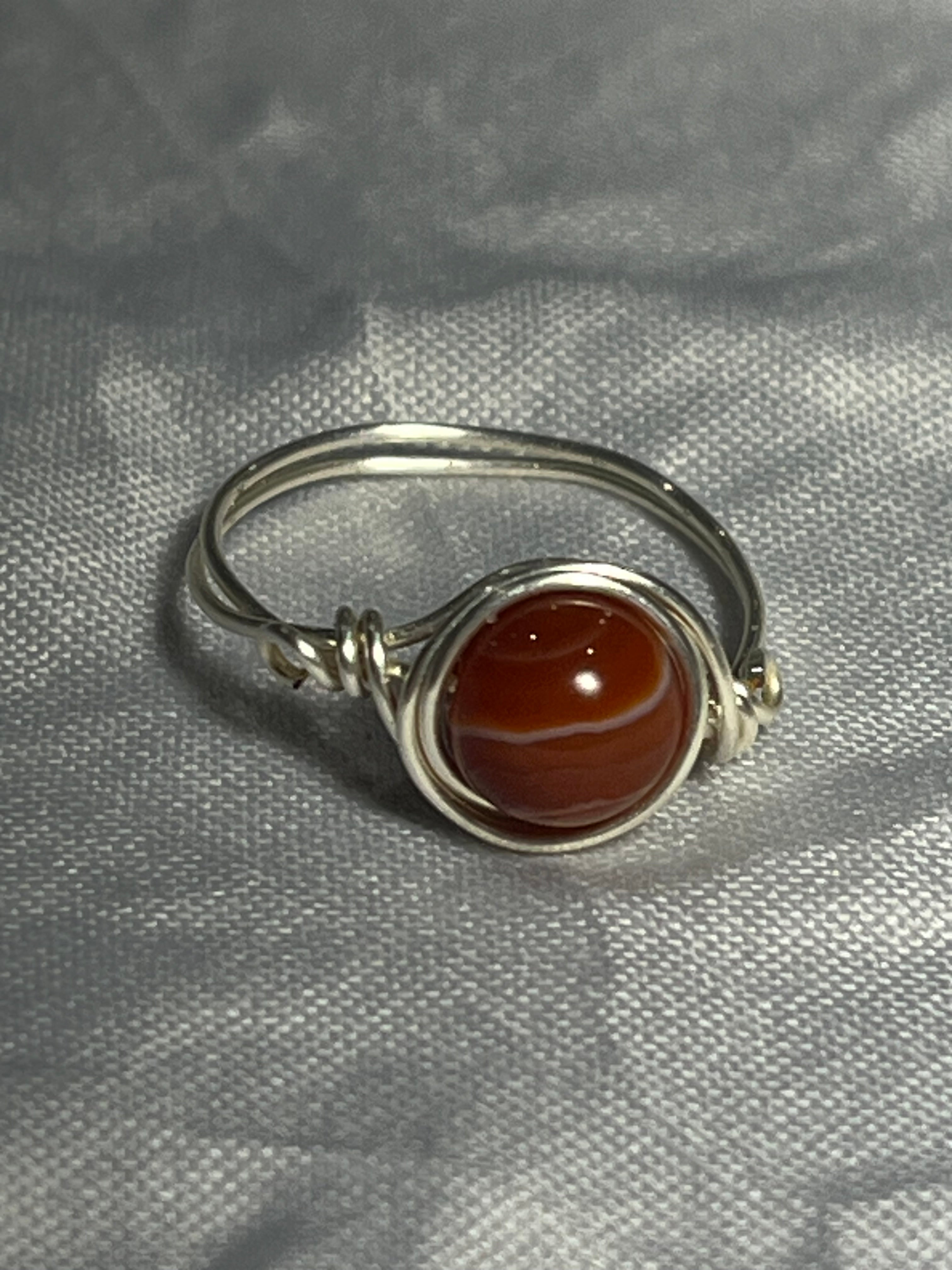 Carnelian size 9 silver-tone copper wire-wrapped ring