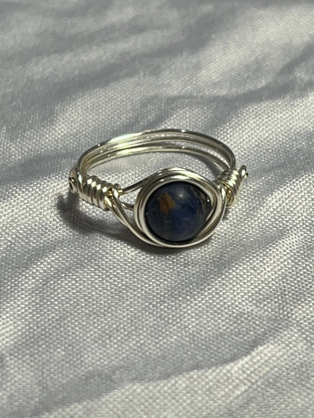 Sodalite size 7 silver-tone copper wire-wrapped ring