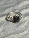 Sodalite size 7 silver-tone copper wire-wrapped ring