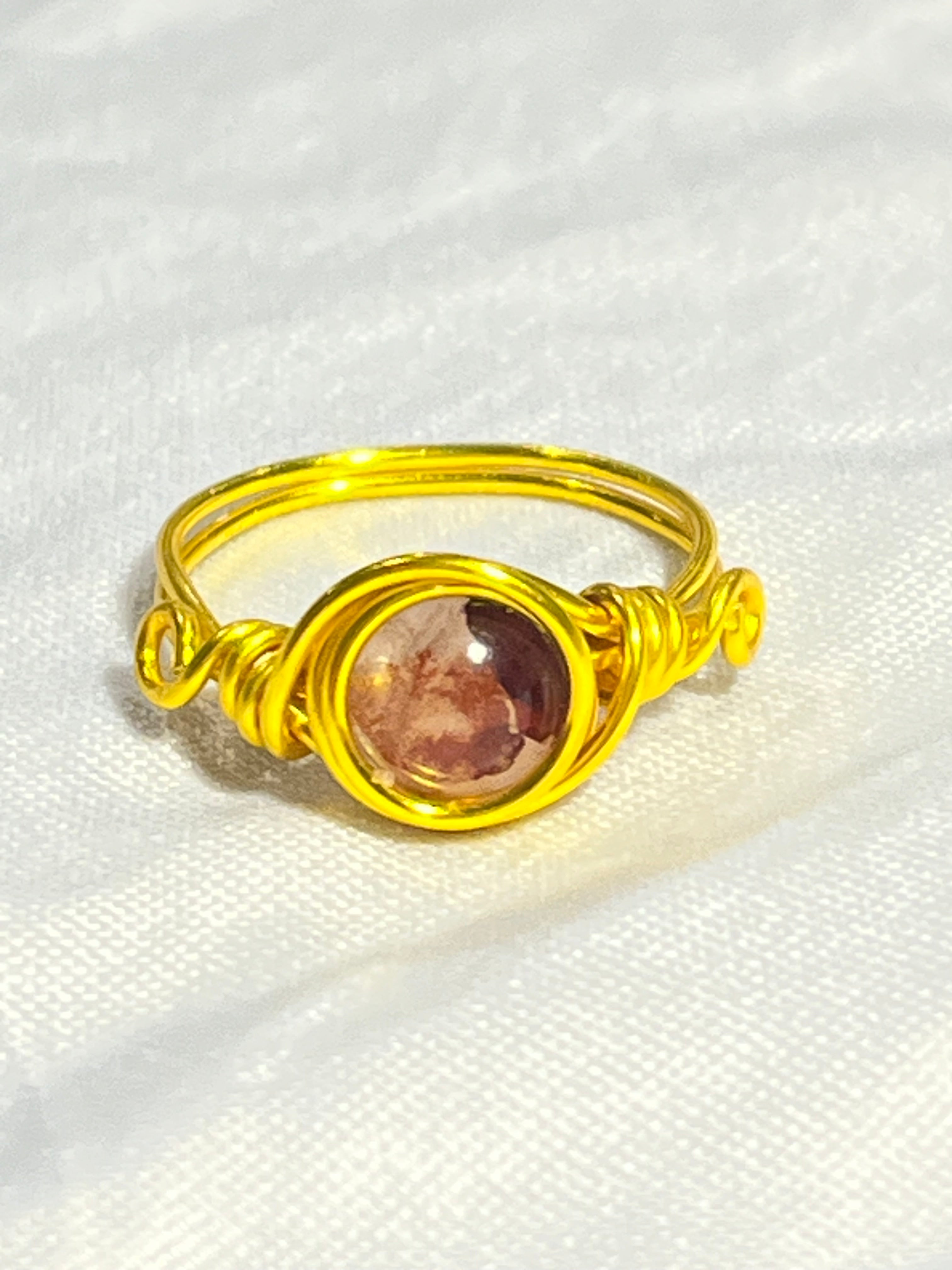 Fire Quartz size 8.5 gold-tone copper wire-wrapped ring