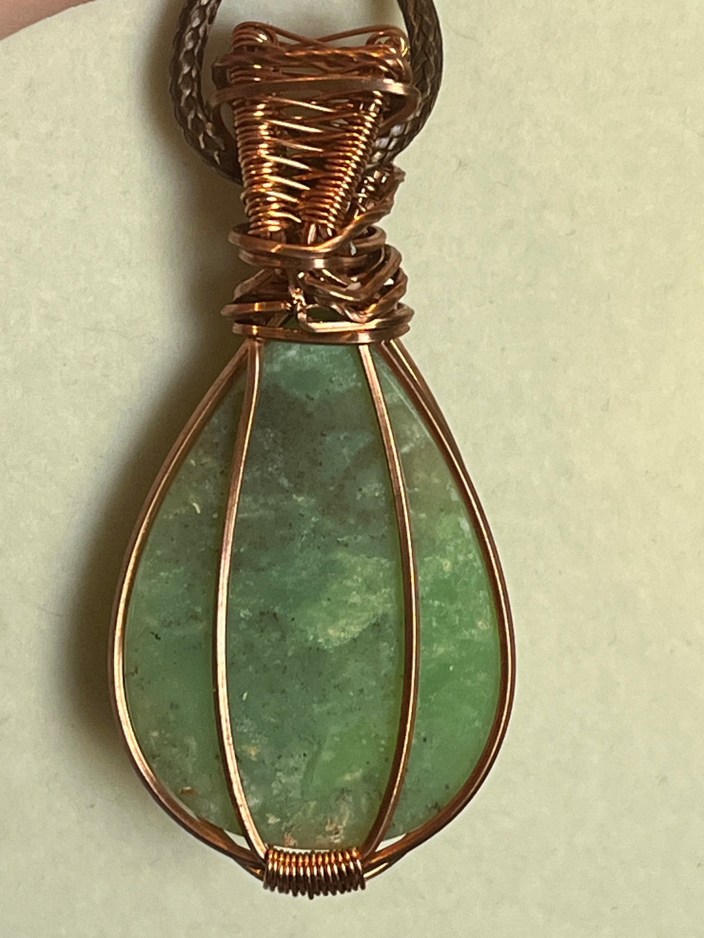 Chrysoprase copper wire-wrapped pendant