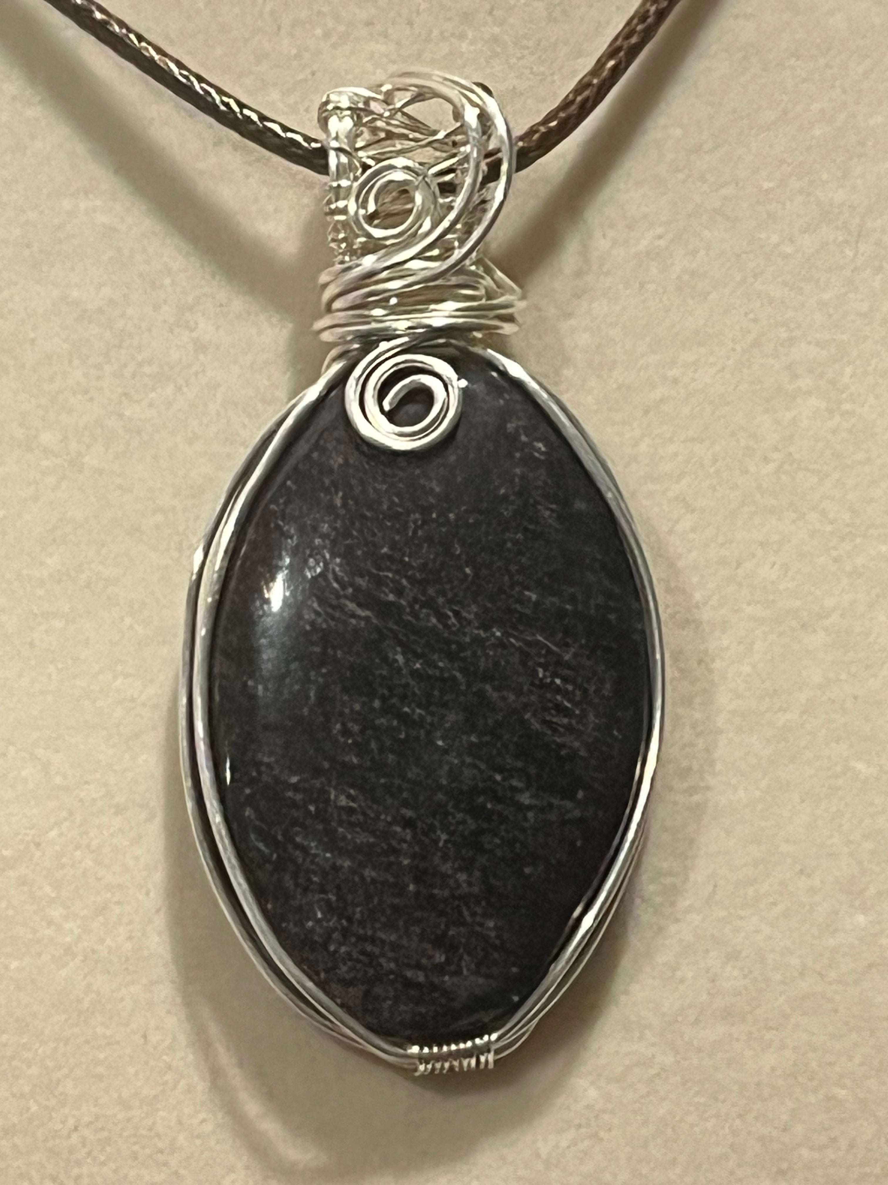 Silver Sheen Obsidian silver-tone copper wire-wrapped pendant