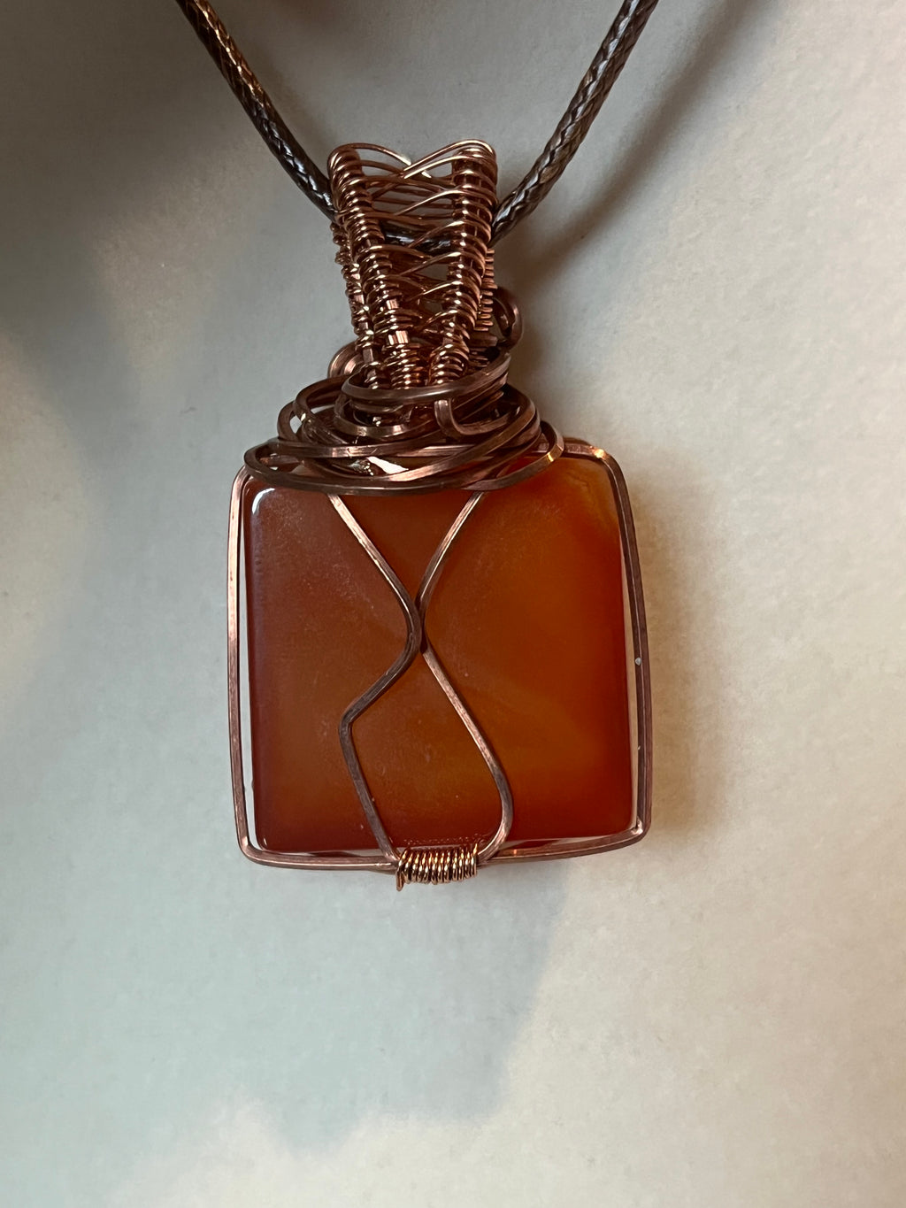 Carnelian tile copper wire-wrapped pendant