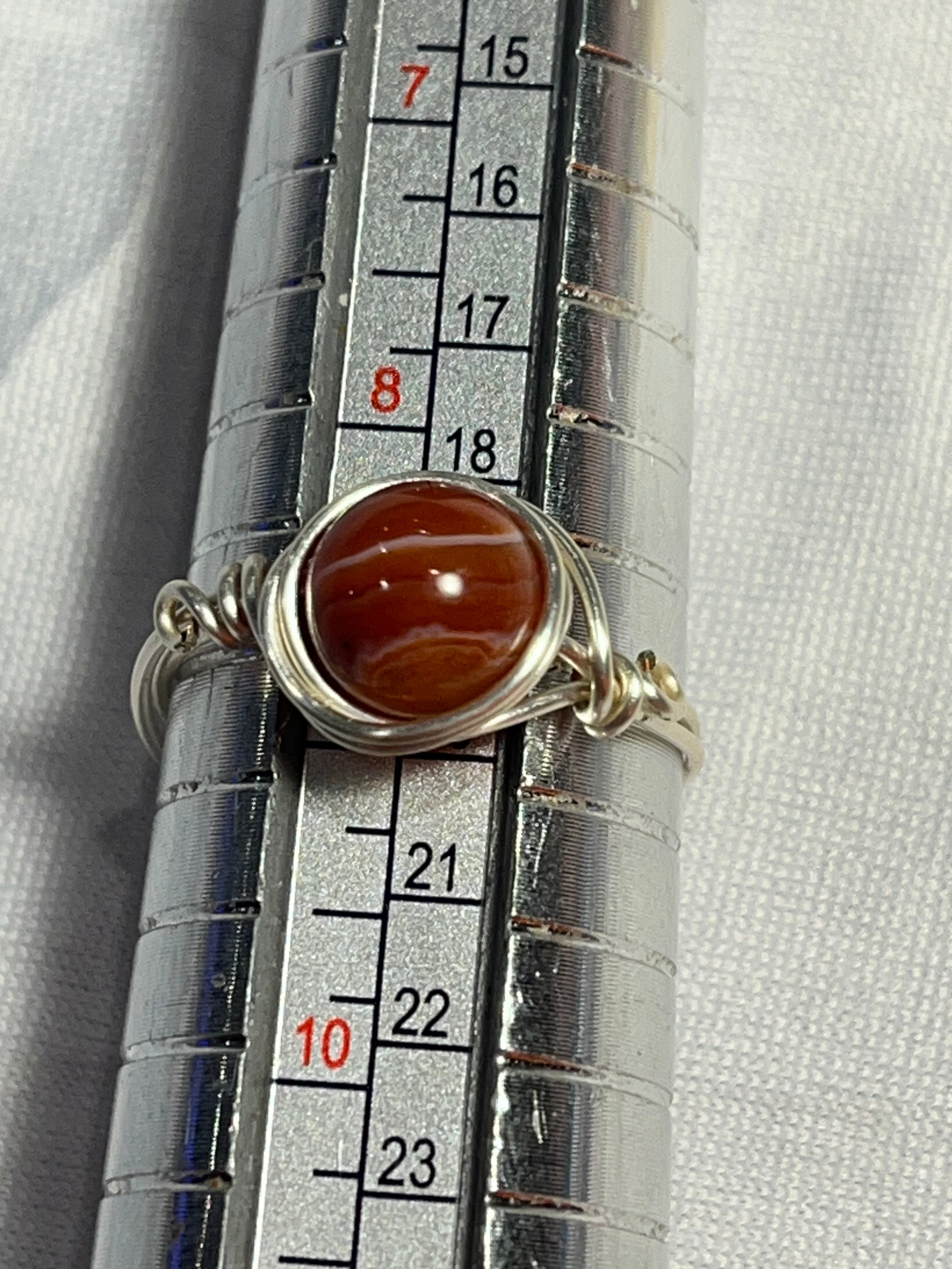 Carnelian size 9 silver-tone copper wire-wrapped ring