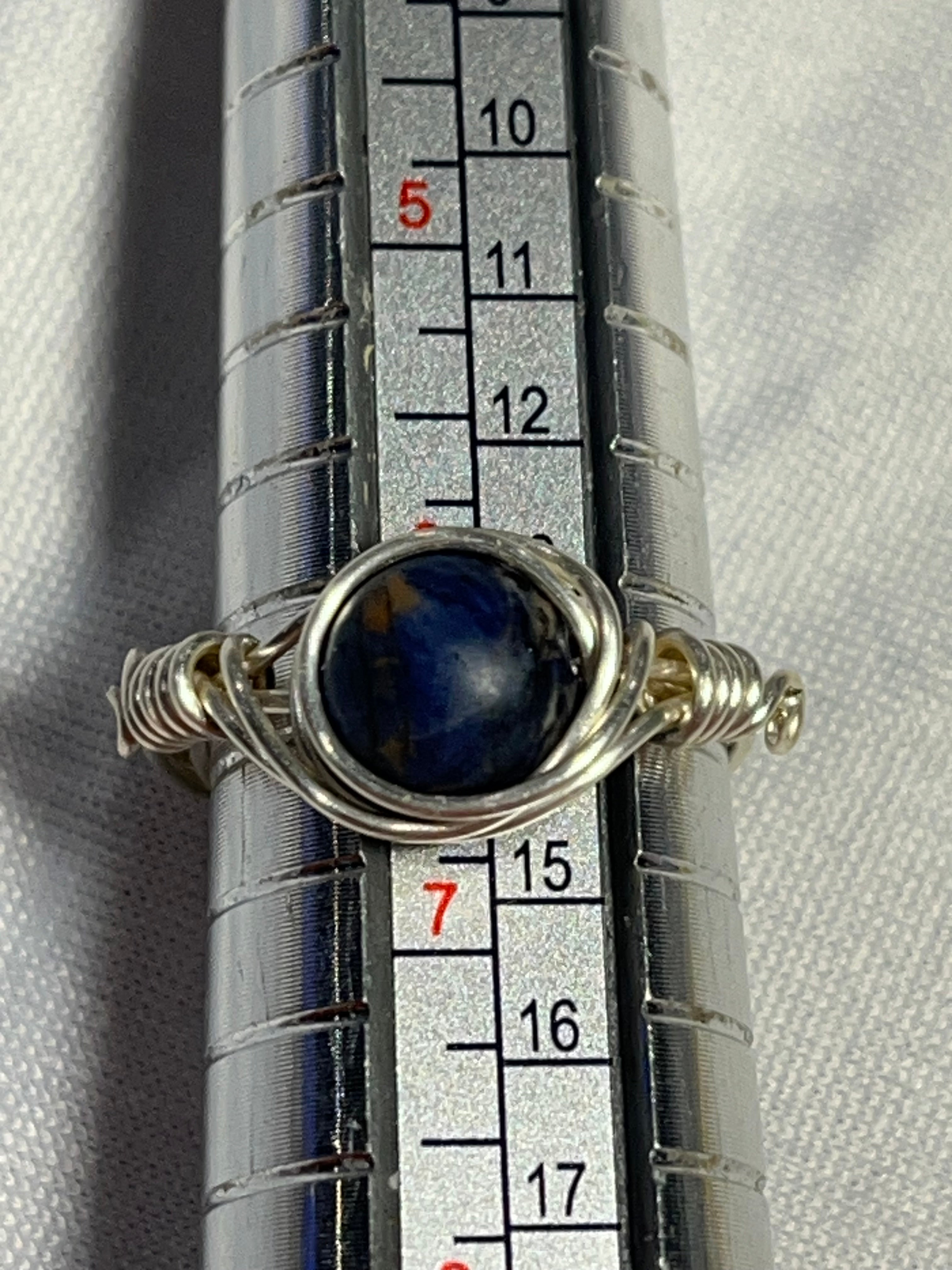 Sodalite size 7 silver-tone copper wire-wrapped ring
