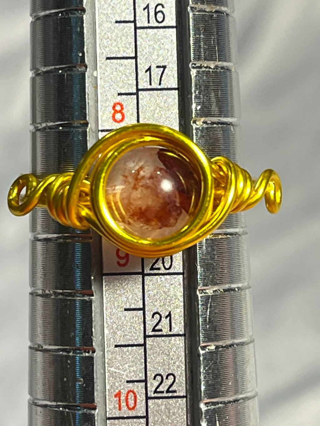 Fire Quartz size 8.5 gold-tone copper wire-wrapped ring