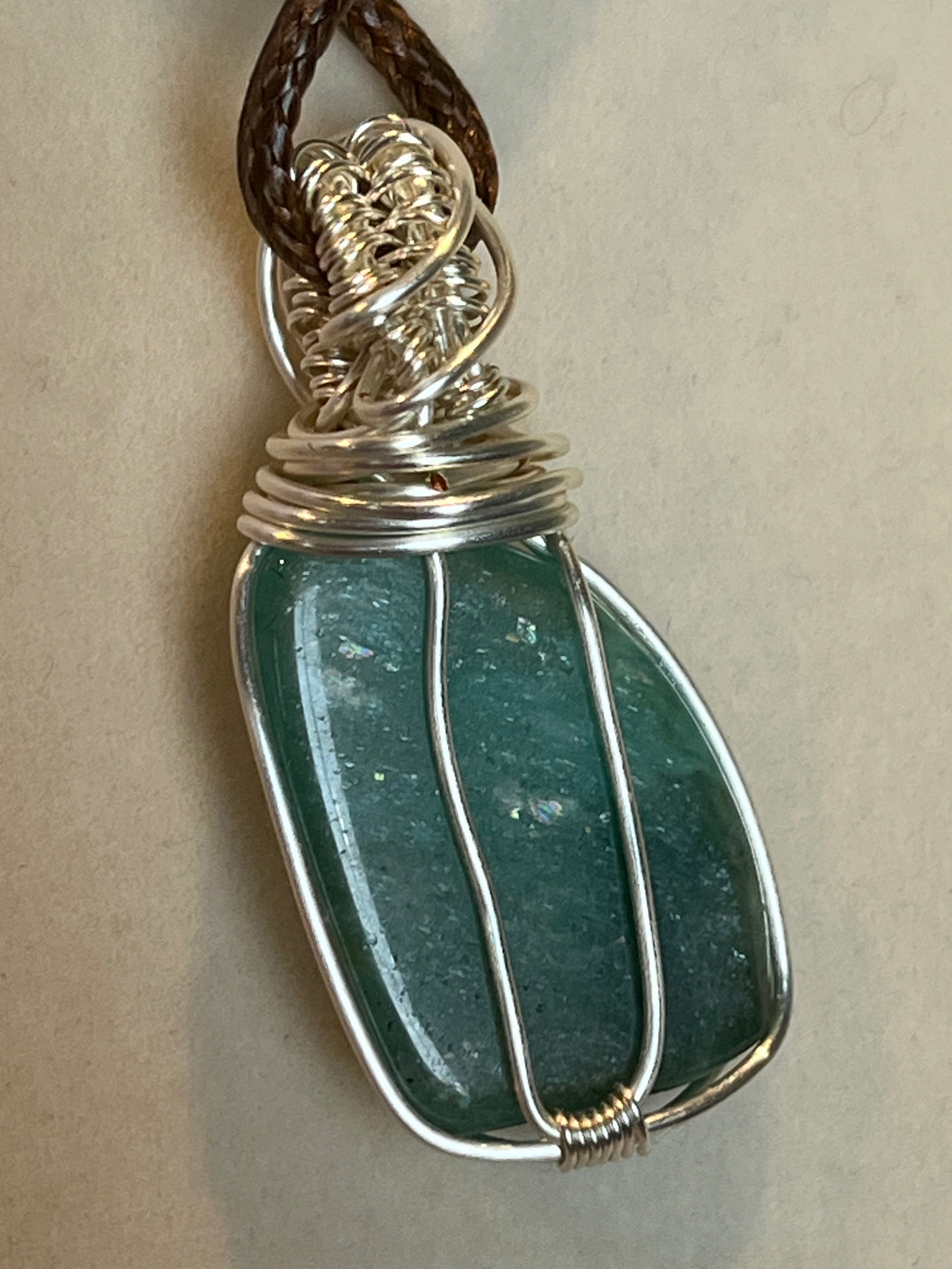 Amazonite silver-tone coated copper wire-wrapped pendant
