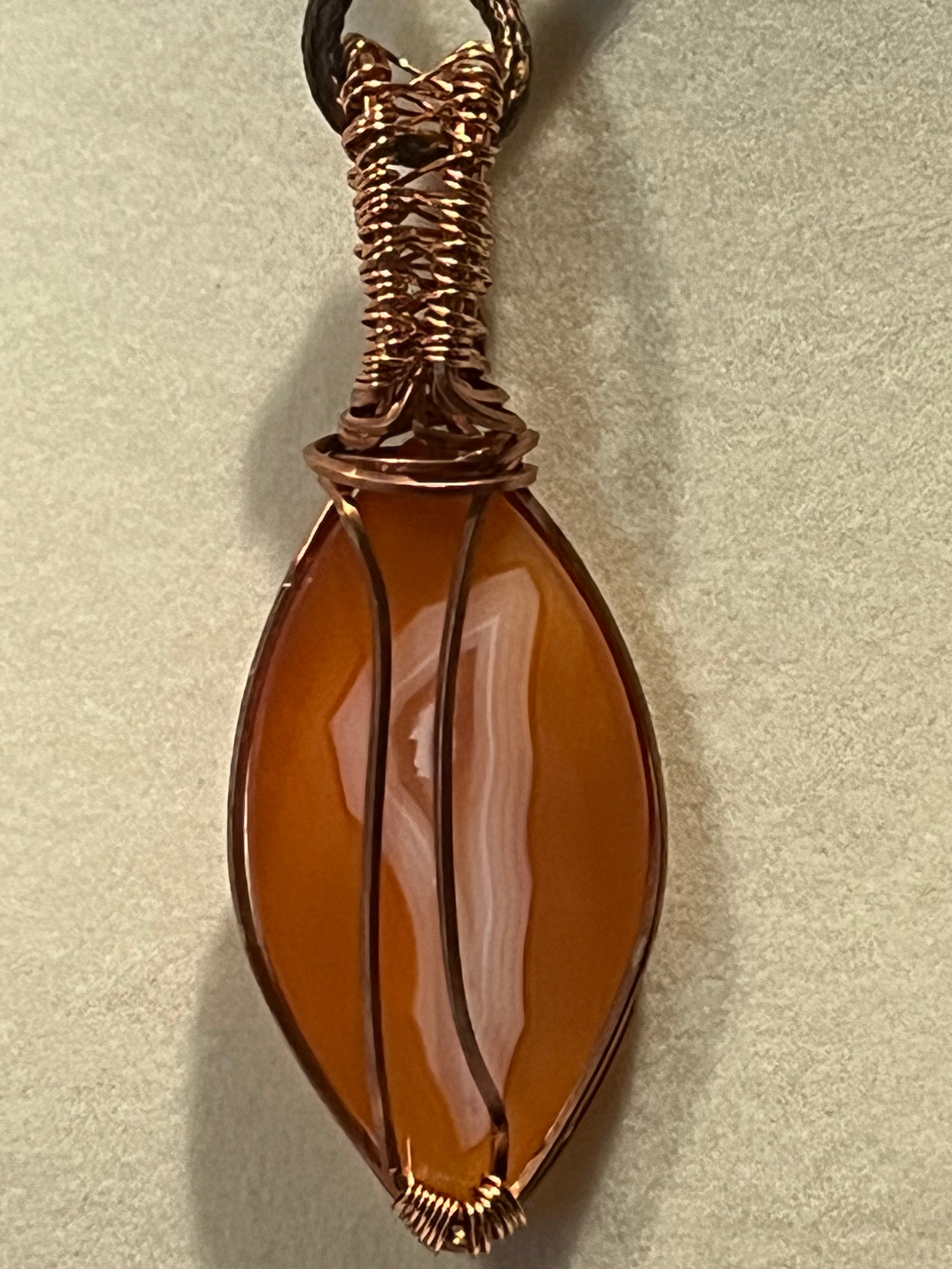 Carnelian Agate copper wire-wrapped pendant
