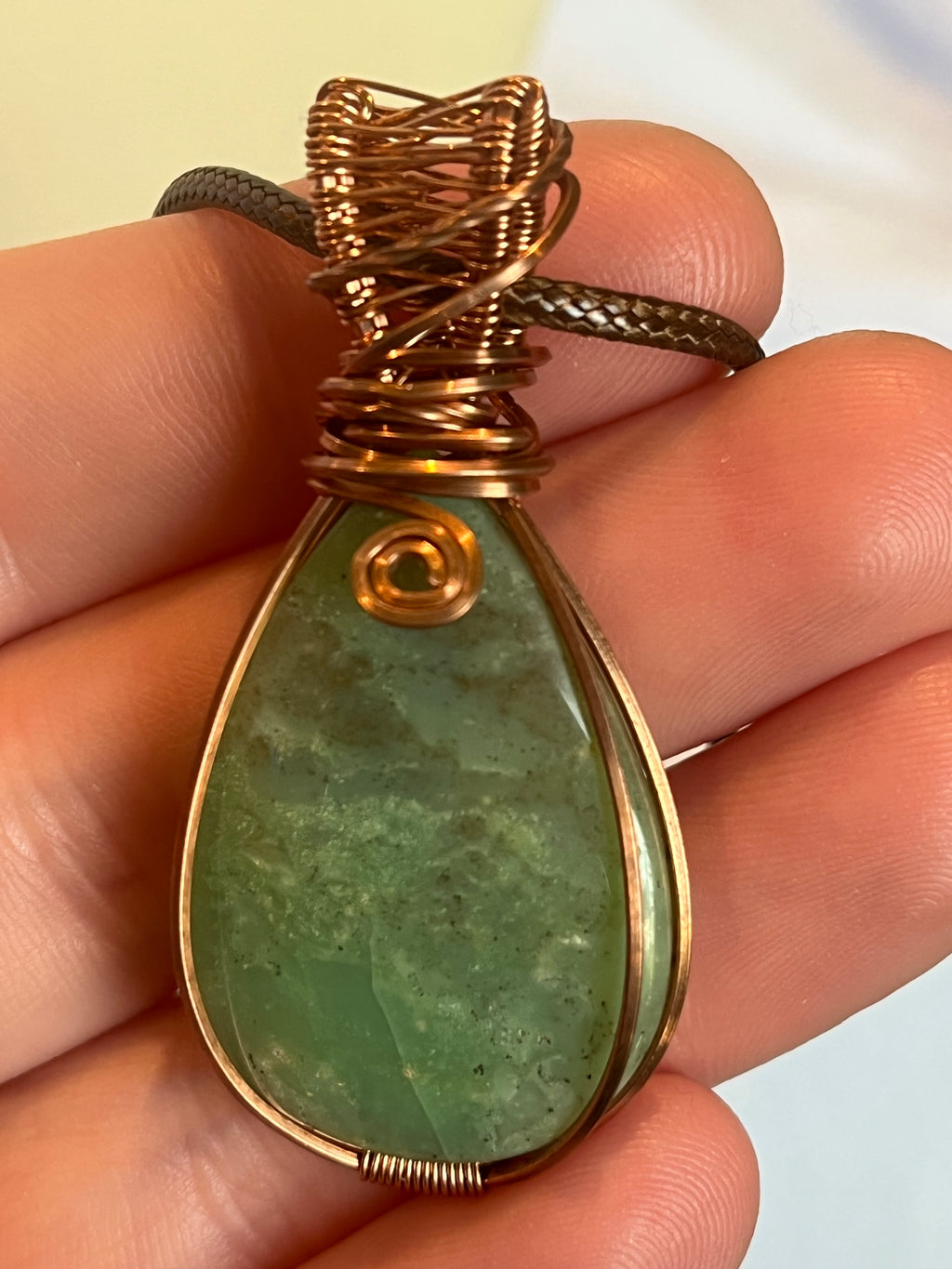 Chrysoprase copper wire-wrapped pendant