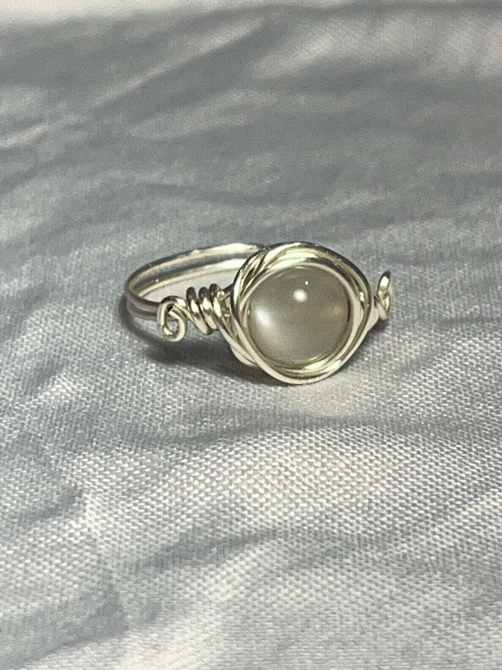 Moonstone size 6 silver-tone copper wire-wrapped ring