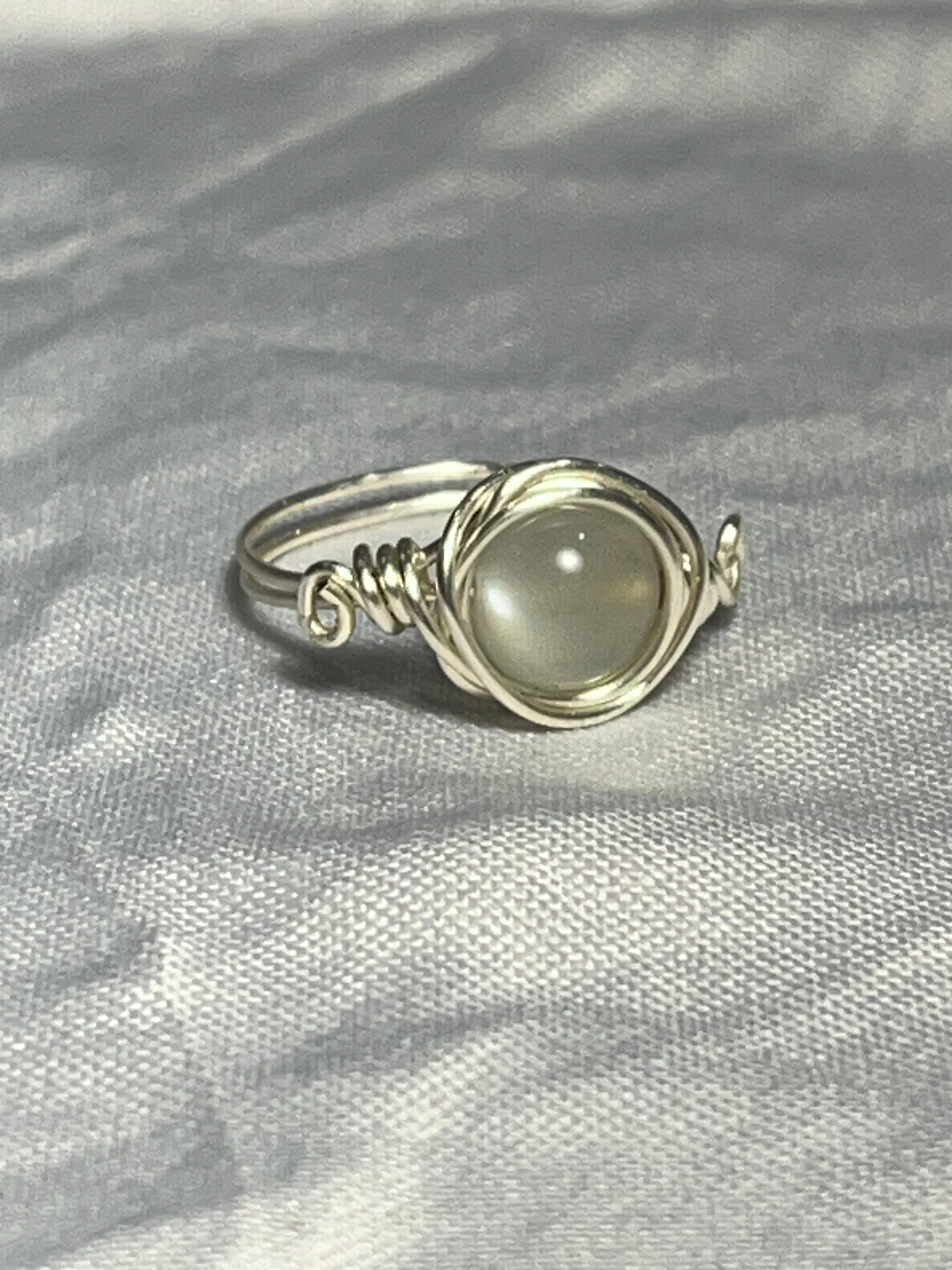 Moonstone size 6 silver-tone copper wire-wrapped ring