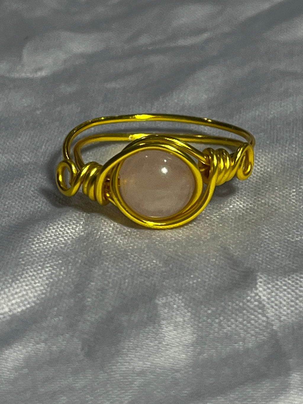 Rose Quartz size 9 gold-tone copper wire-wrapped rings