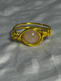 Rose Quartz size 9 gold-tone copper wire-wrapped rings