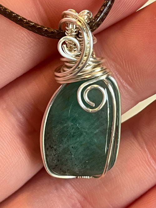 Amazonite silver-tone coated copper wire-wrapped pendant