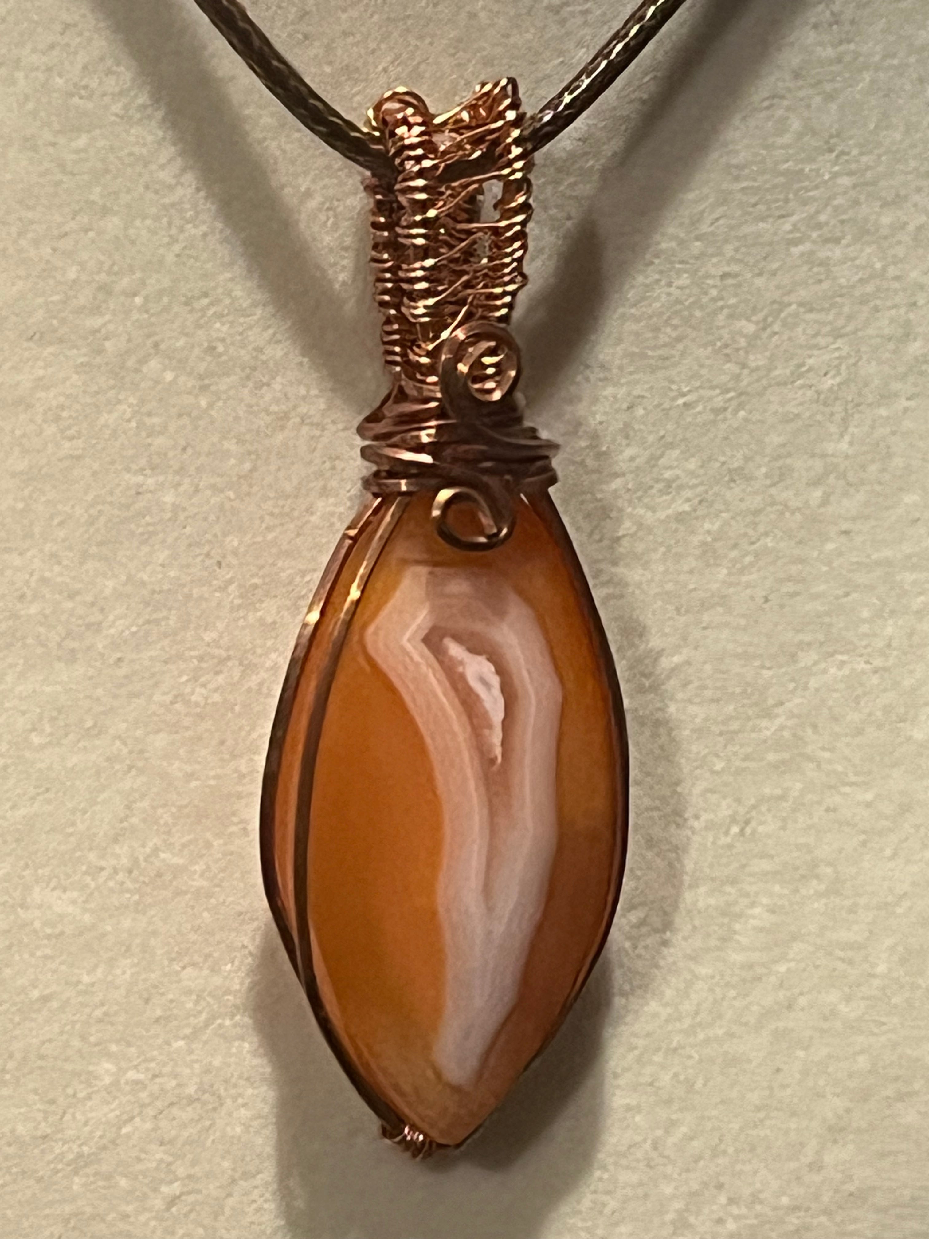 Carnelian Agate copper wire-wrapped pendant