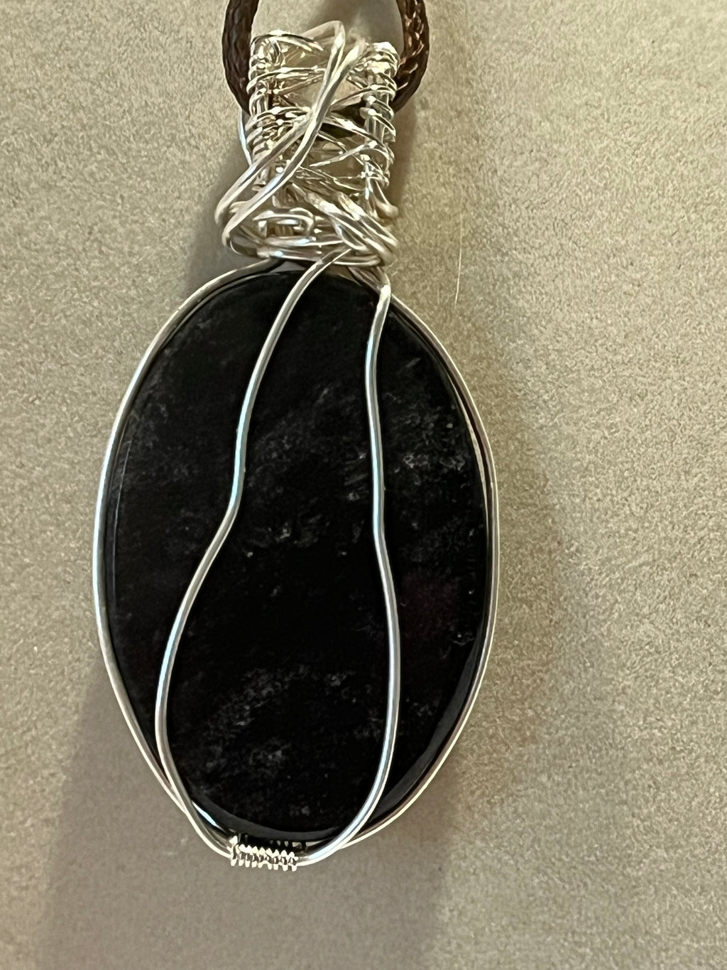 Silver Sheen Obsidian silver-tone copper wire-wrapped pendant