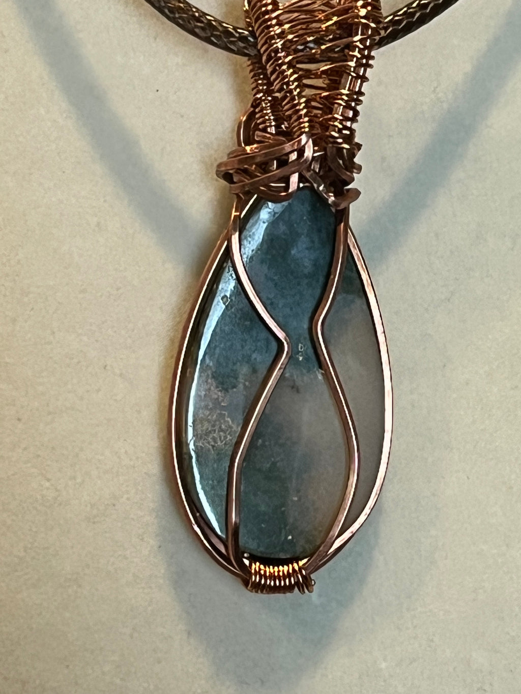 Moss Agate copper wire-wrapped pendant