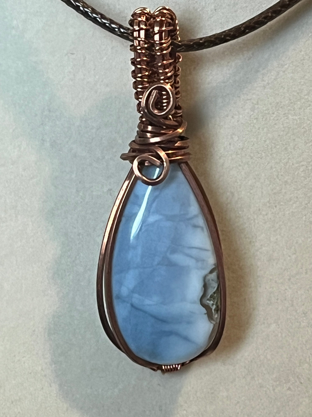 Blue Opal copper wire-wrapped pendant