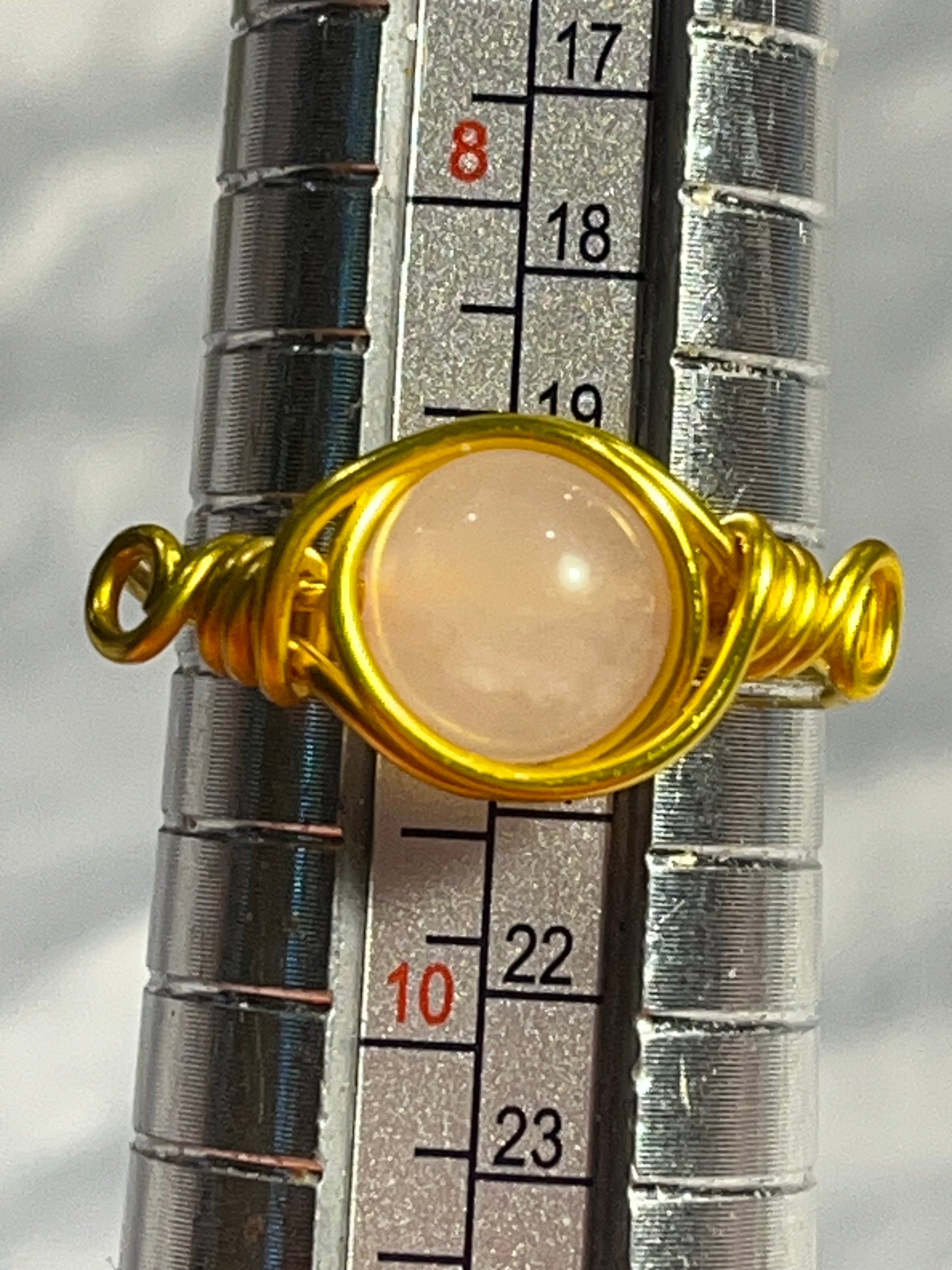Rose Quartz size 9 gold-tone copper wire-wrapped rings
