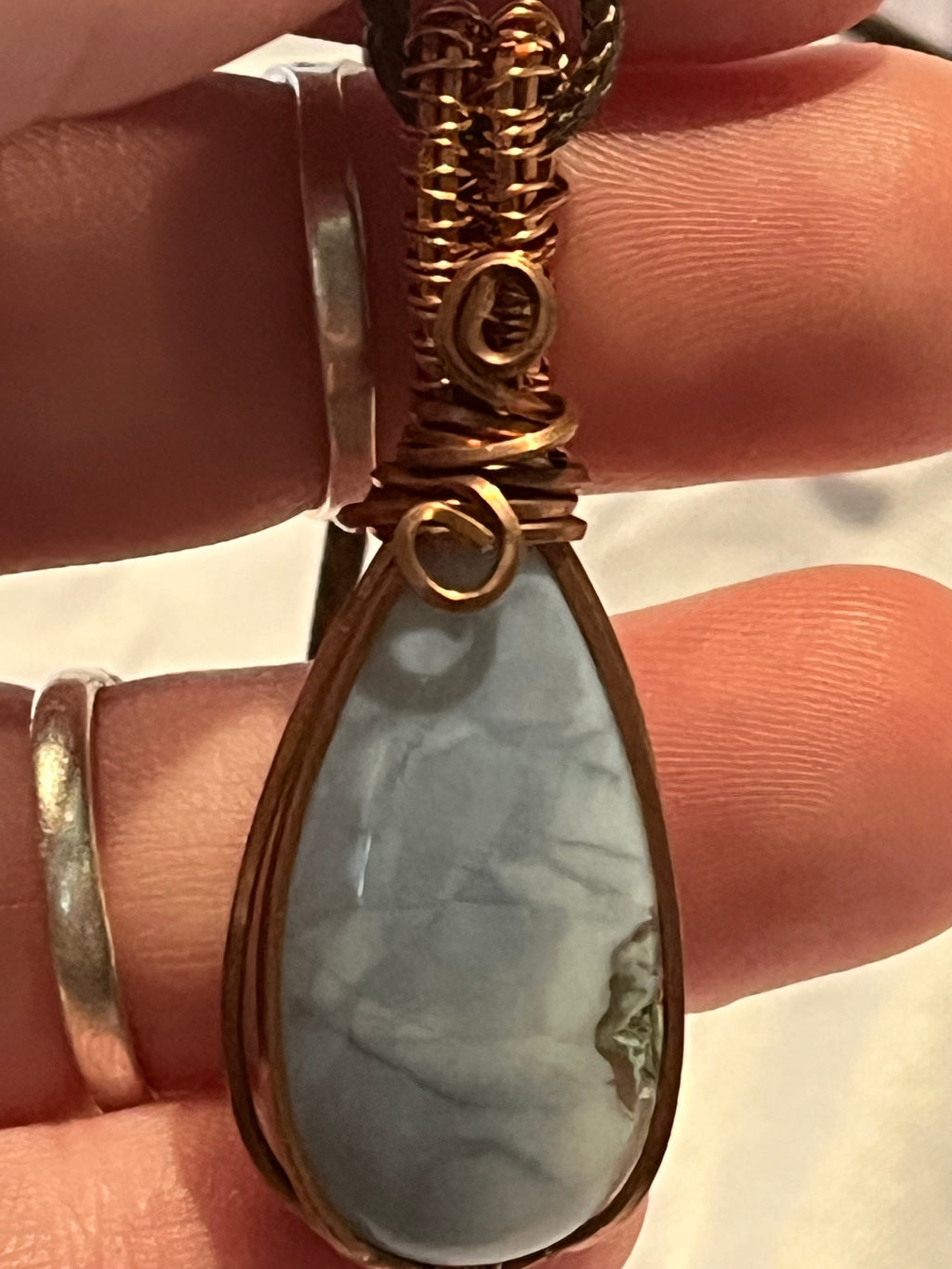 Blue Opal copper wire-wrapped pendant