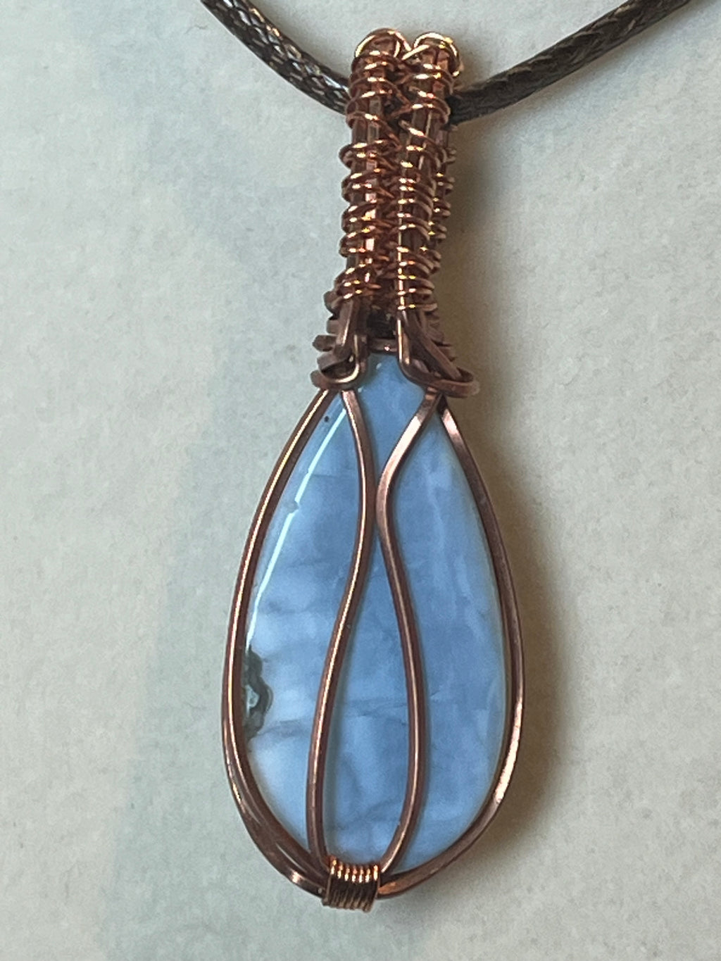 Blue Opal copper wire-wrapped pendant