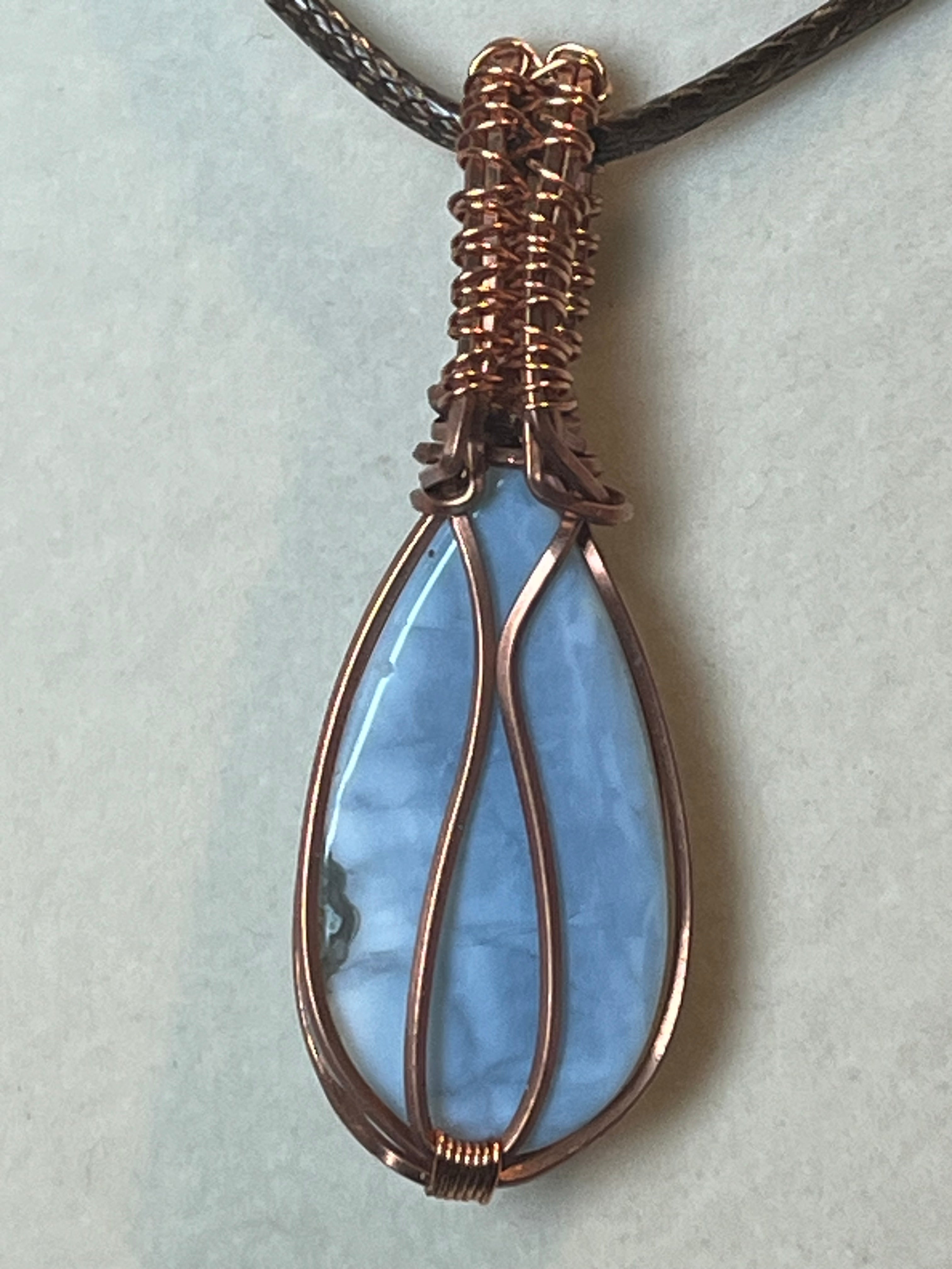 Blue Opal copper wire-wrapped pendant
