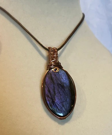 Purple flash Labradorite copper wire-wrapped pendant